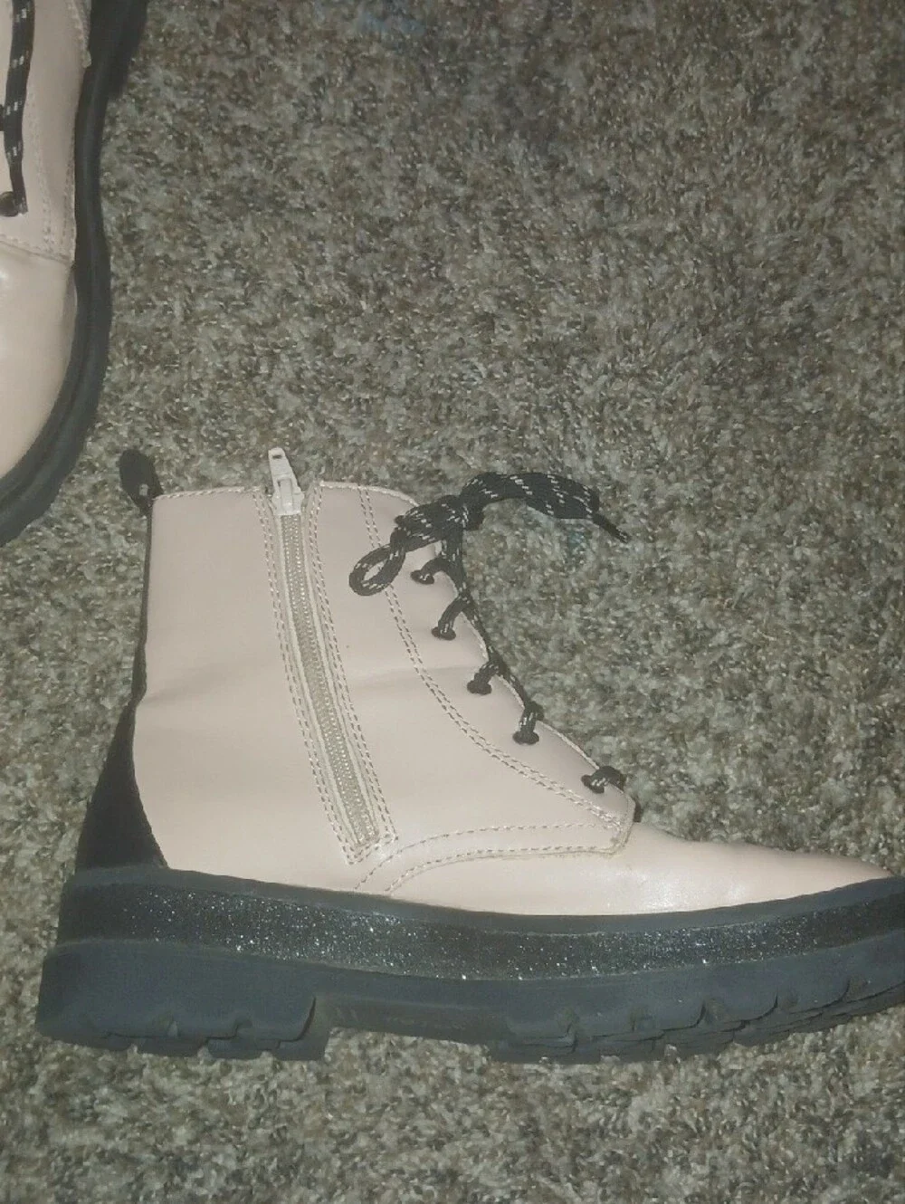 Kids Wonder Nation Pink Black Lug Sole Combat Boots Sude Zip Sz: 5